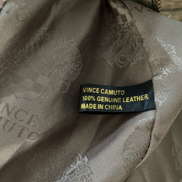 VINCE CAMUTO TAUPE & GOLD STUDDED HANDBAG - Picture 3 of 14